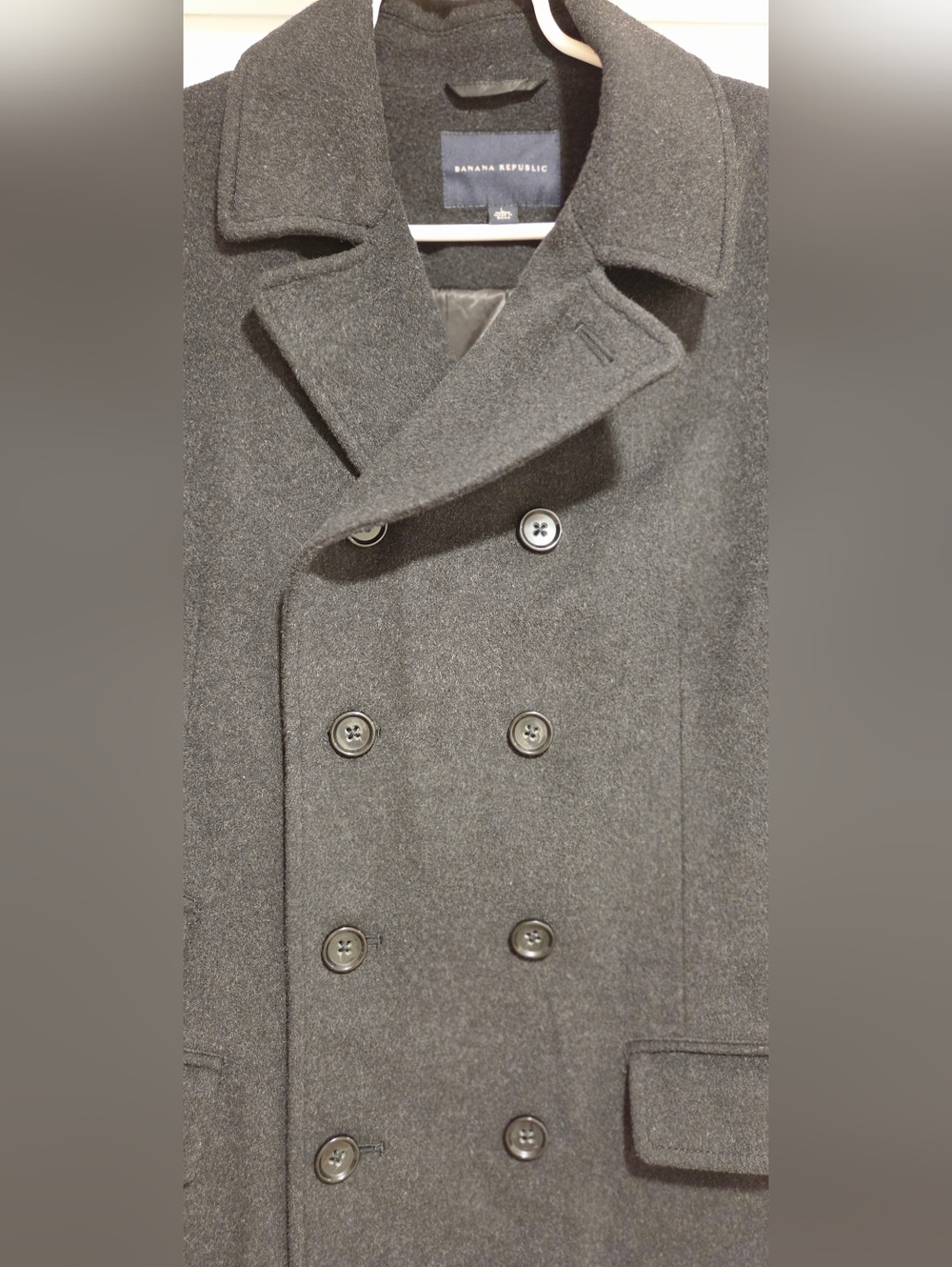 NWOT Banana Republic Men's Wool Cashmere Blend Peacoat - Charcoal Gray Size L - Picture 2 of 9